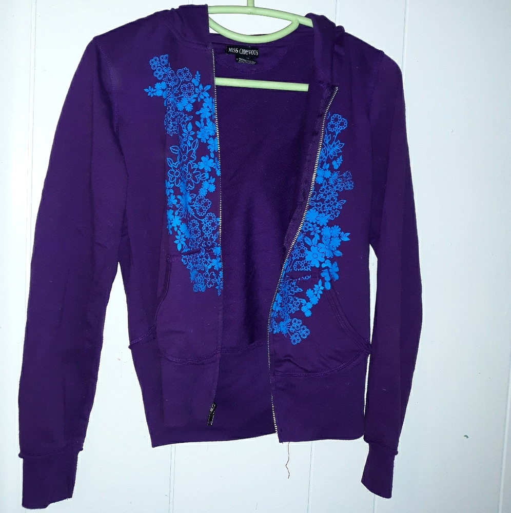 Miss Chievous Purple w blue flowers zip up jacket